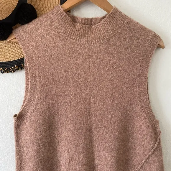 🍂 Brochu Walker Freya Wool Blend Tan Sleeveless Mockneck Asymmetrical Sweater 🍂