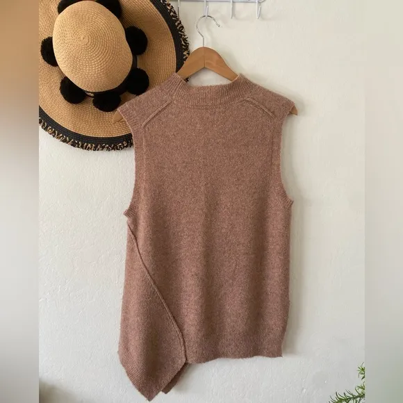 🍂 Brochu Walker Freya Wool Blend Tan Sleeveless Mockneck Asymmetrical Sweater 🍂