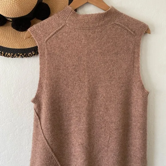 🍂 Brochu Walker Freya Wool Blend Tan Sleeveless Mockneck Asymmetrical Sweater 🍂