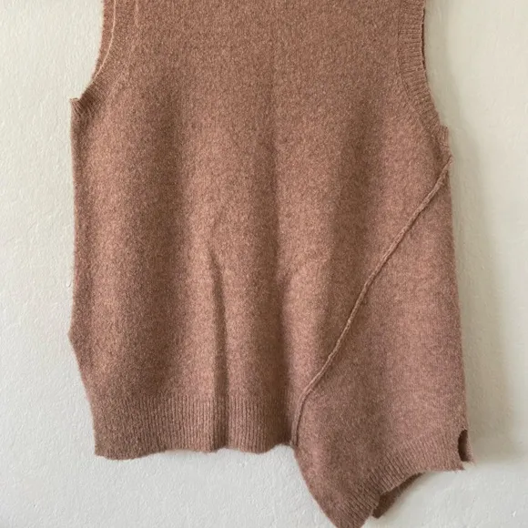 🍂 Brochu Walker Freya Wool Blend Tan Sleeveless Mockneck Asymmetrical Sweater 🍂