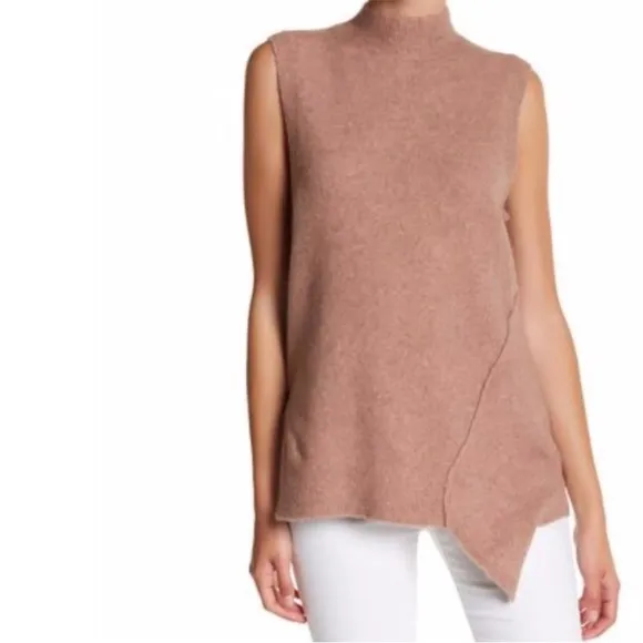 🍂 Brochu Walker Freya Wool Blend Tan Sleeveless Mockneck Asymmetrical Sweater 🍂