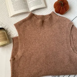 🍂 Brochu Walker Freya Wool Blend Tan Sleeveless Mockneck Asymmetrical Sweater 🍂