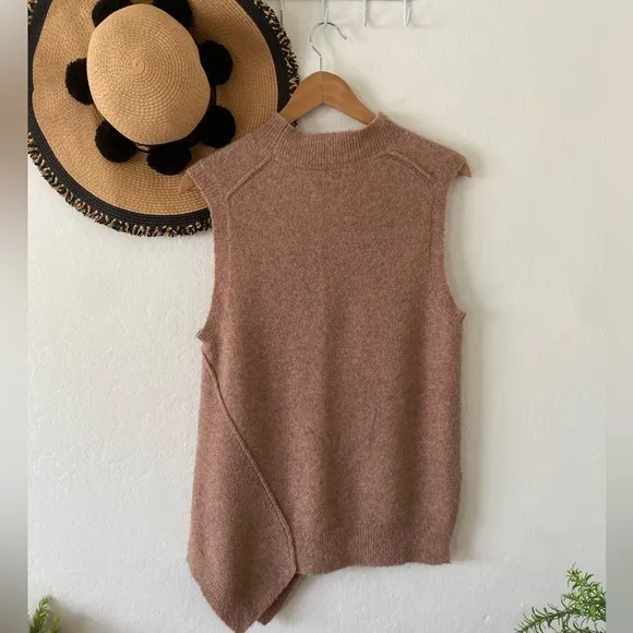 🍂 Brochu Walker Freya Wool Blend Tan Sleeveless Mockneck Asymmetrical Sweater 🍂