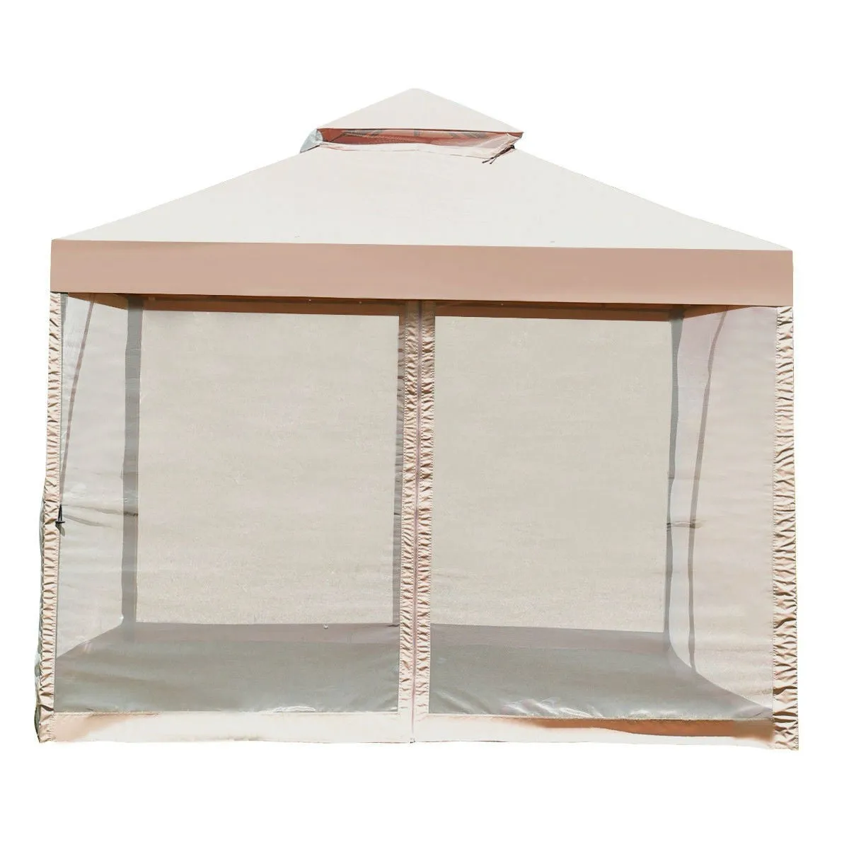 10ft x 10ft Steel Gazebo Canopy with Mosquito Netting Tan/Brown