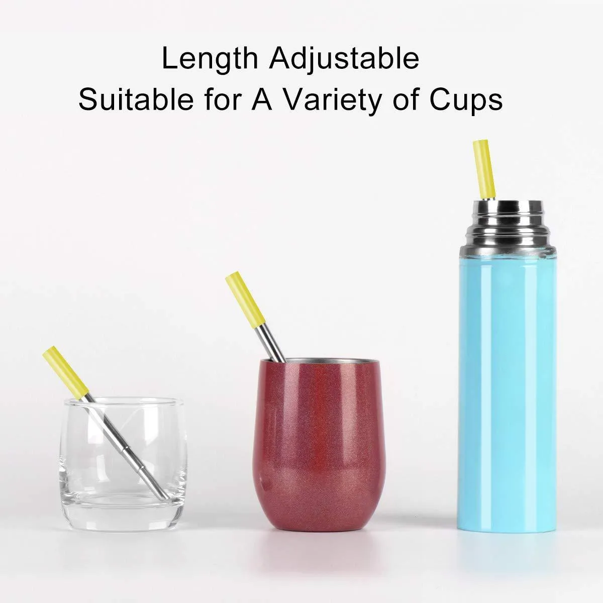 2 Pack longzon Collapsible Stainless Steel Metal Straws with case - Reusable, Portable, Foldable, Telescopic Metal Drinking Straws with 2 Aluminum Keychain & 2 Cleaning Brushes for Travel, Home