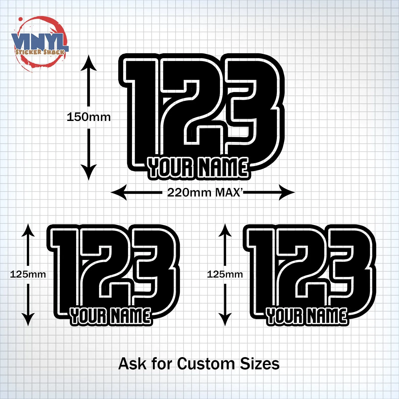 3 x Custom Race Numbers With Name - Sturdy Style