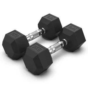 9KG Rubber Hex Dumbbell Pair