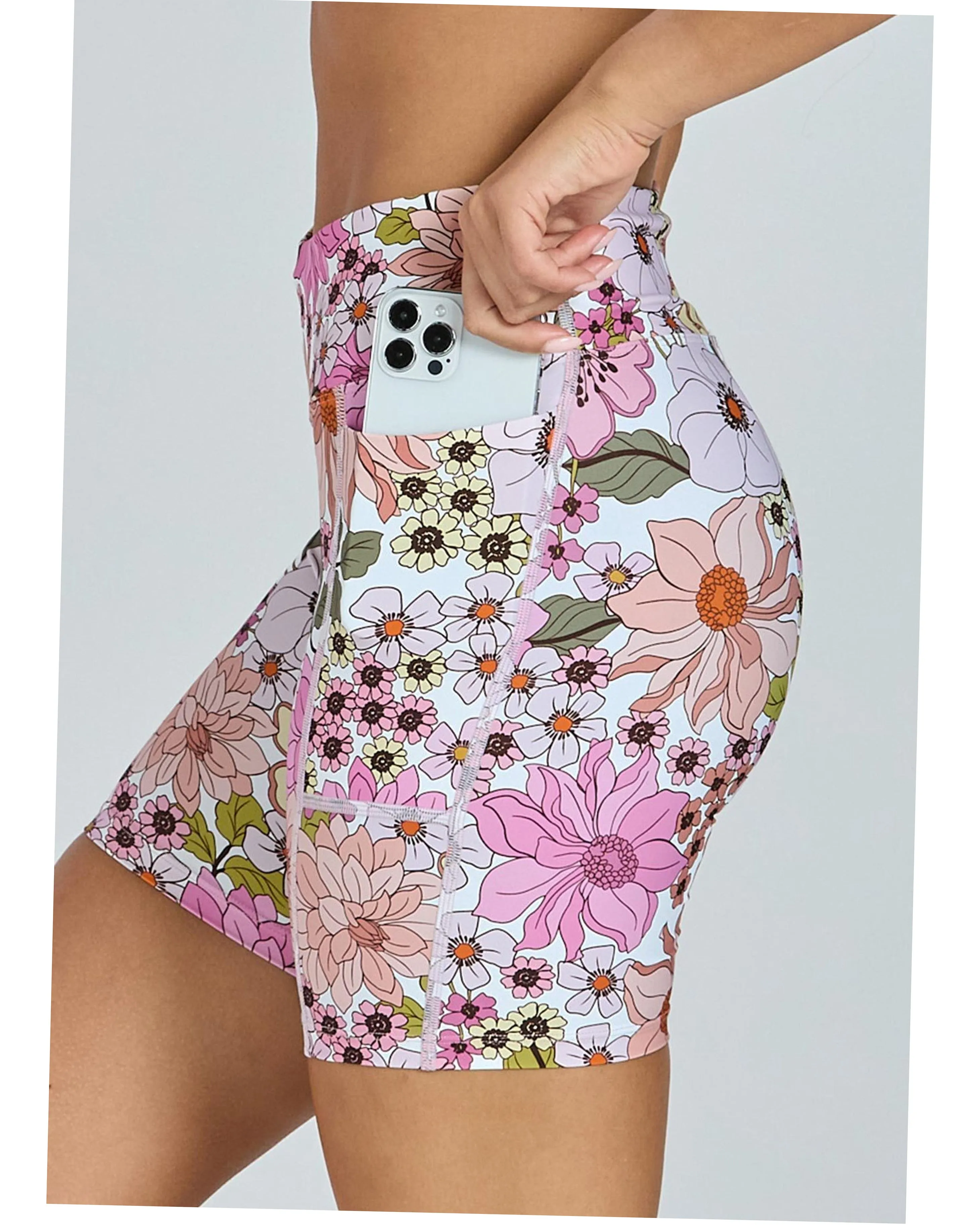 Abi and Joseph Endurance Dual Pocket Mid-Thigh Short -Blush Blooms