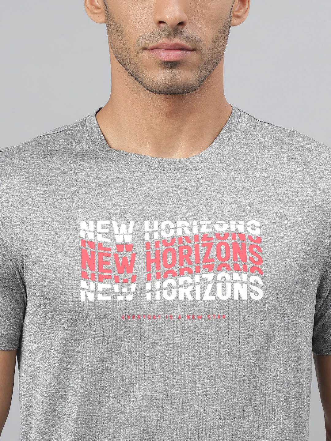 Alcis Men Printed Grey Cationic Anti-Static Slim-Fit Round Neck Training T-Shirt