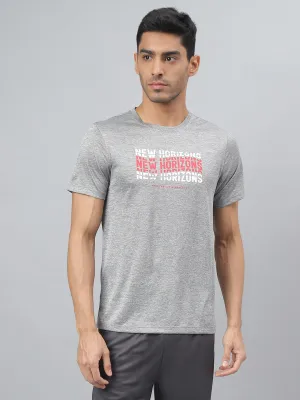 Alcis Men Printed Grey Cationic Anti-Static Slim-Fit Round Neck Training T-Shirt