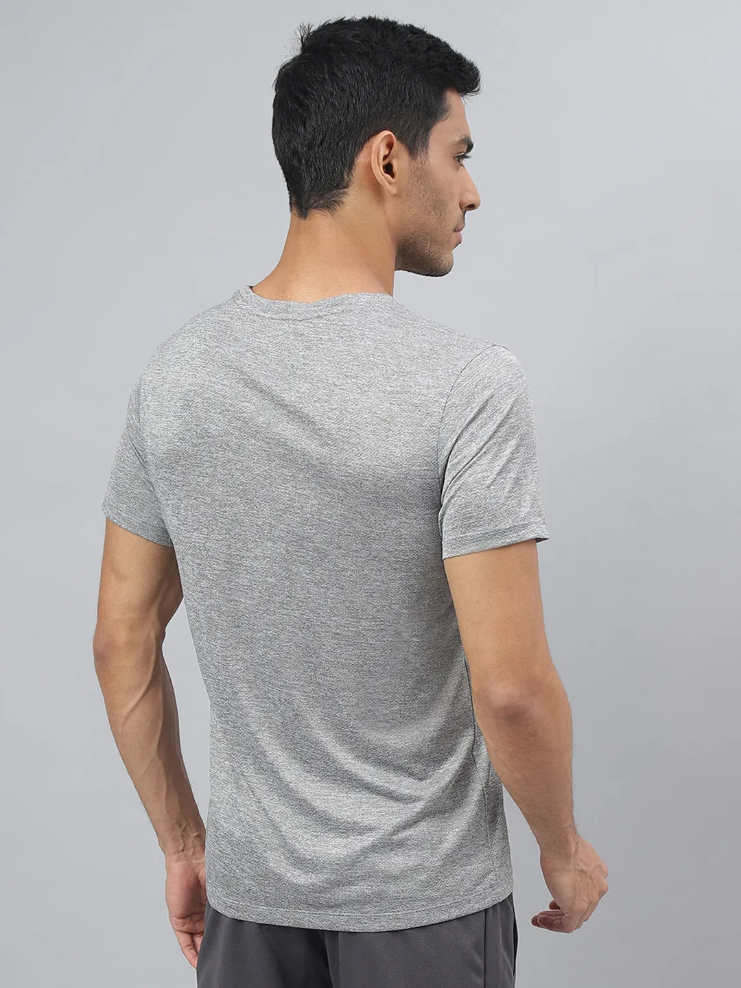 Alcis Men Printed Grey Cationic Anti-Static Slim-Fit Round Neck Training T-Shirt