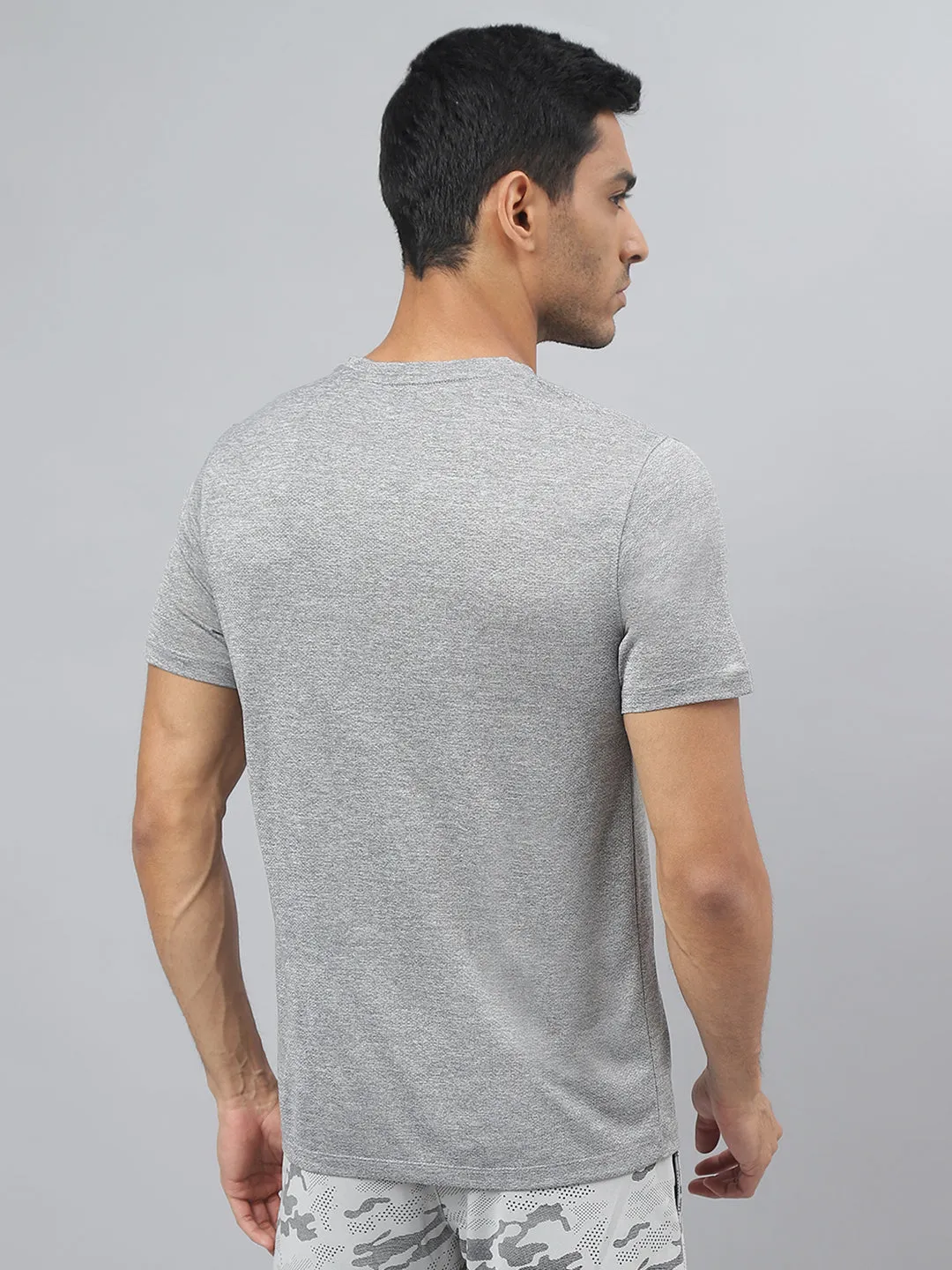 Alcis Men Printed Grey Cationic Anti-Static Slim-Fit Round Neck Training T-Shirt