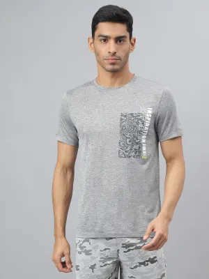 Alcis Men Printed Grey Cationic Anti-Static Slim-Fit Round Neck Training T-Shirt