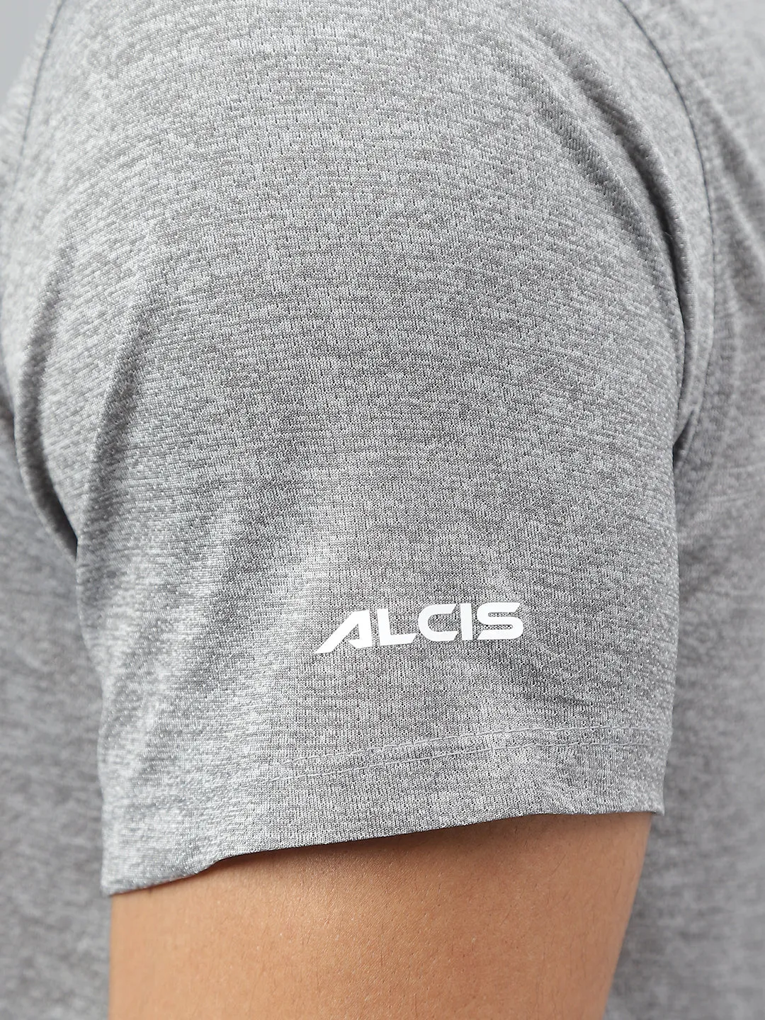 Alcis Men Printed Grey Cationic Anti-Static Slim-Fit Round Neck Training T-Shirt