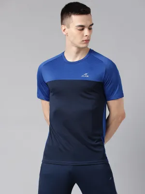 Alcis Men's Blue & Black Colour-Blocked Anti-Static Drytech  Slim-Fit Training Tee