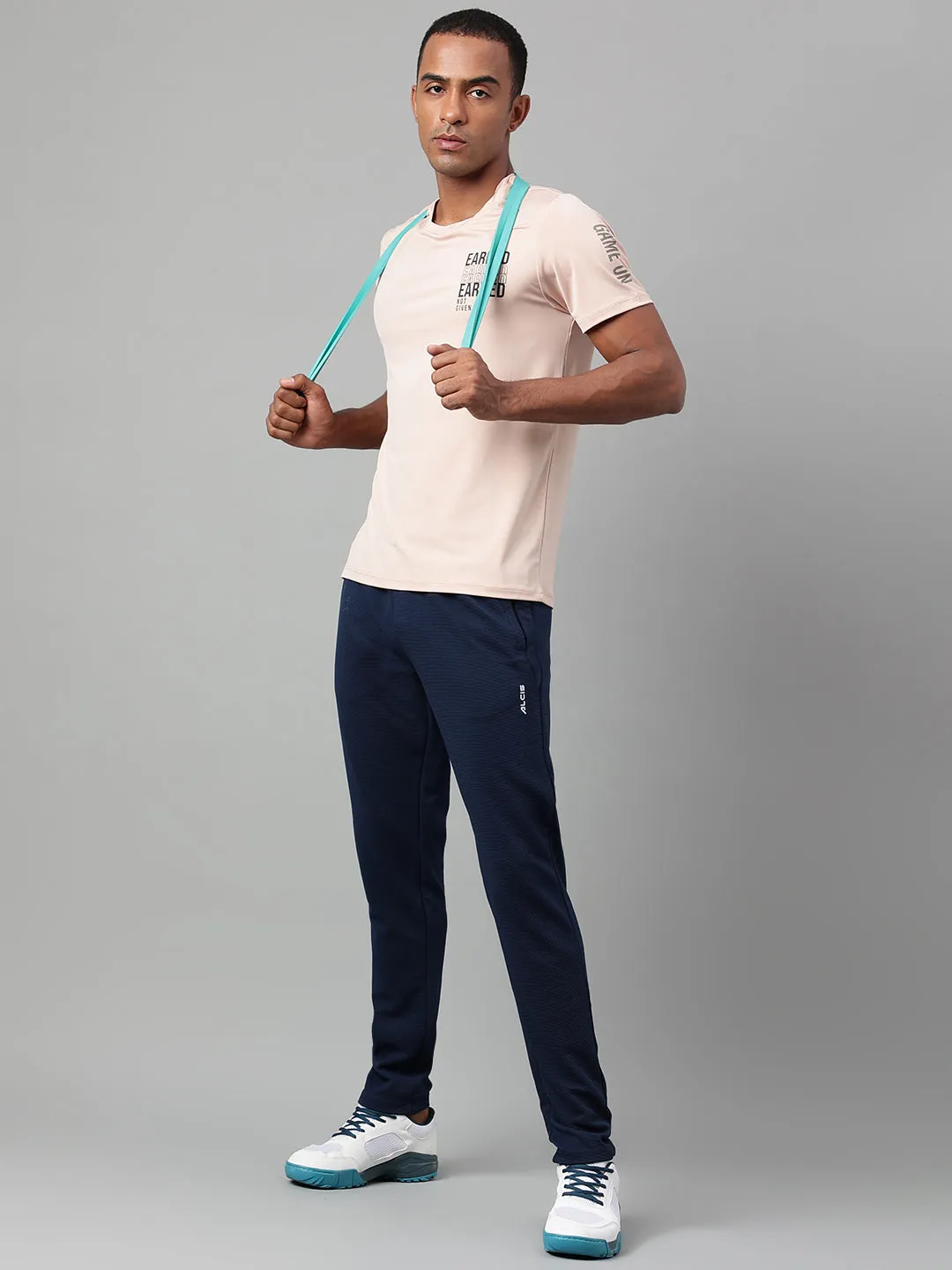 Alcis Men's Printed Gold Anti-Static Drytech  Slim-Fit Training Tee