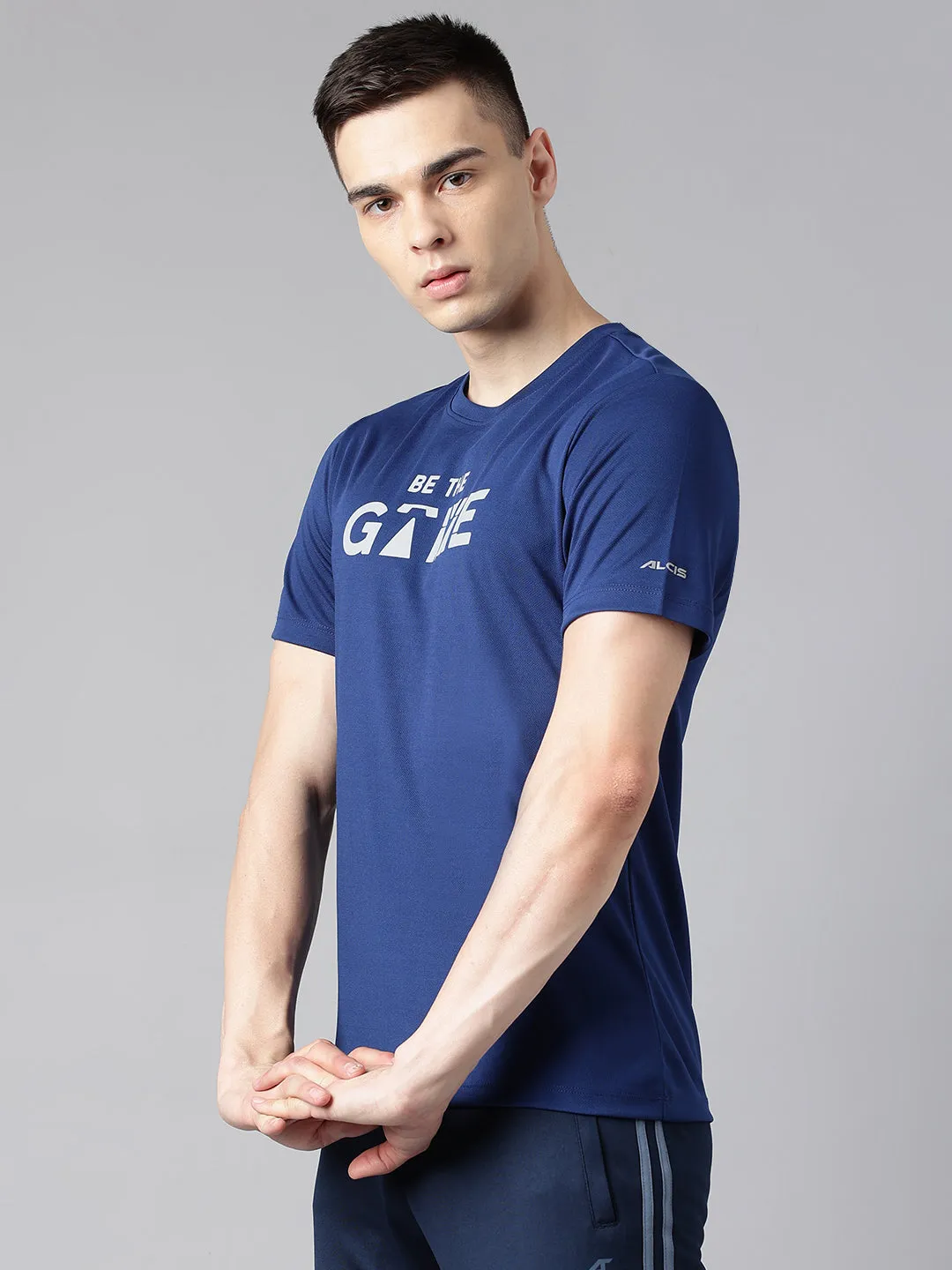 Alcis Men's Printed Navy Anti-Static Drytech  Slim-Fit Training Tee