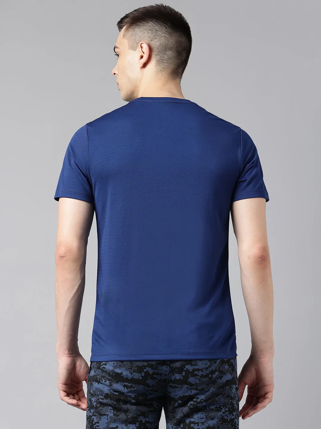 Alcis Men's Printed Navy Anti-Static Drytech  Slim-Fit Training Tee