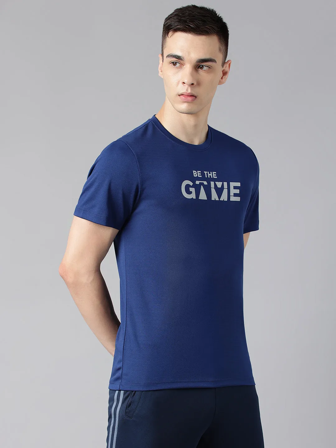 Alcis Men's Printed Navy Anti-Static Drytech  Slim-Fit Training Tee