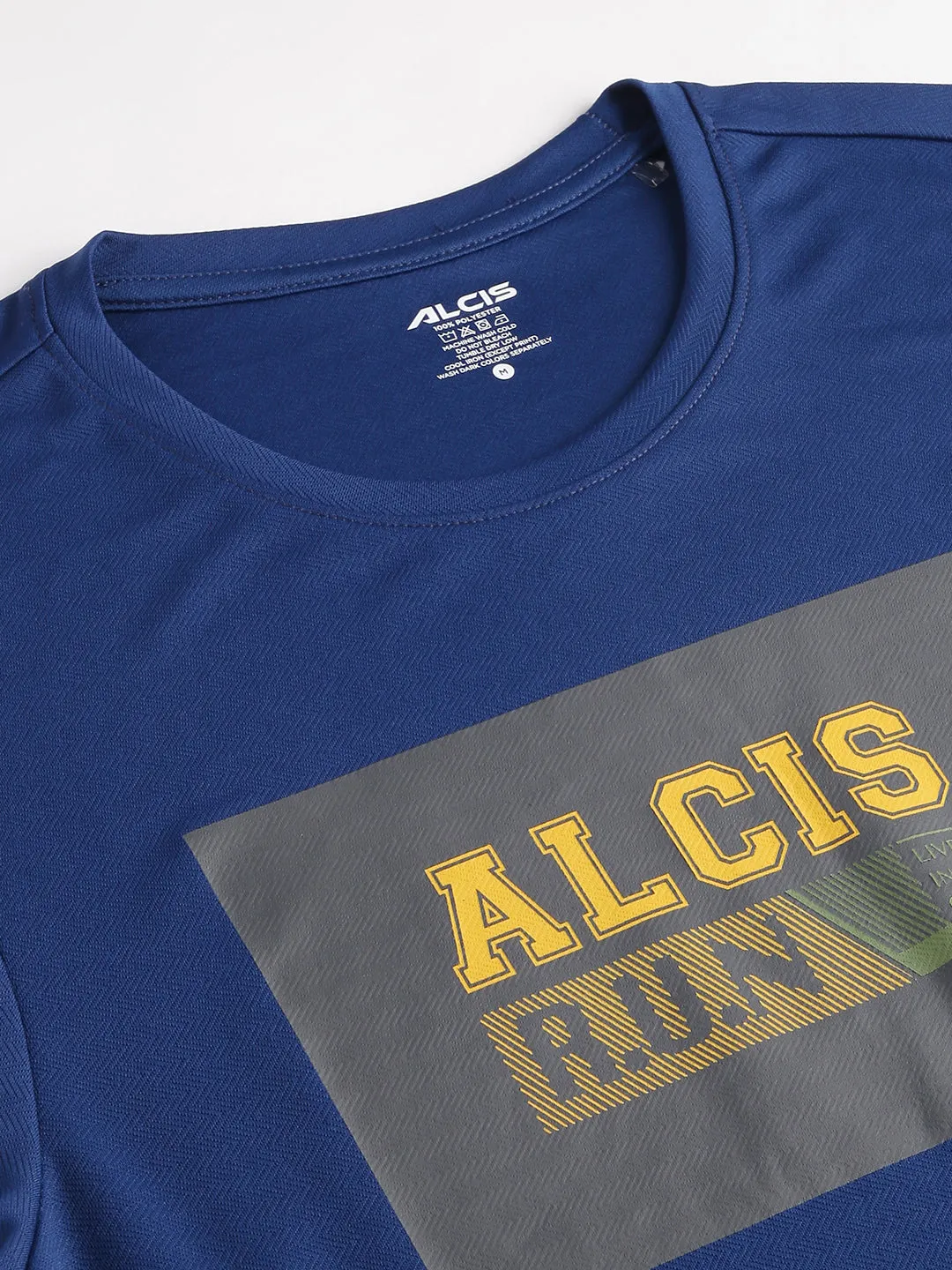 Alcis Men's Printed Navy Anti-Static Drytech  Slim-Fit Training Tee