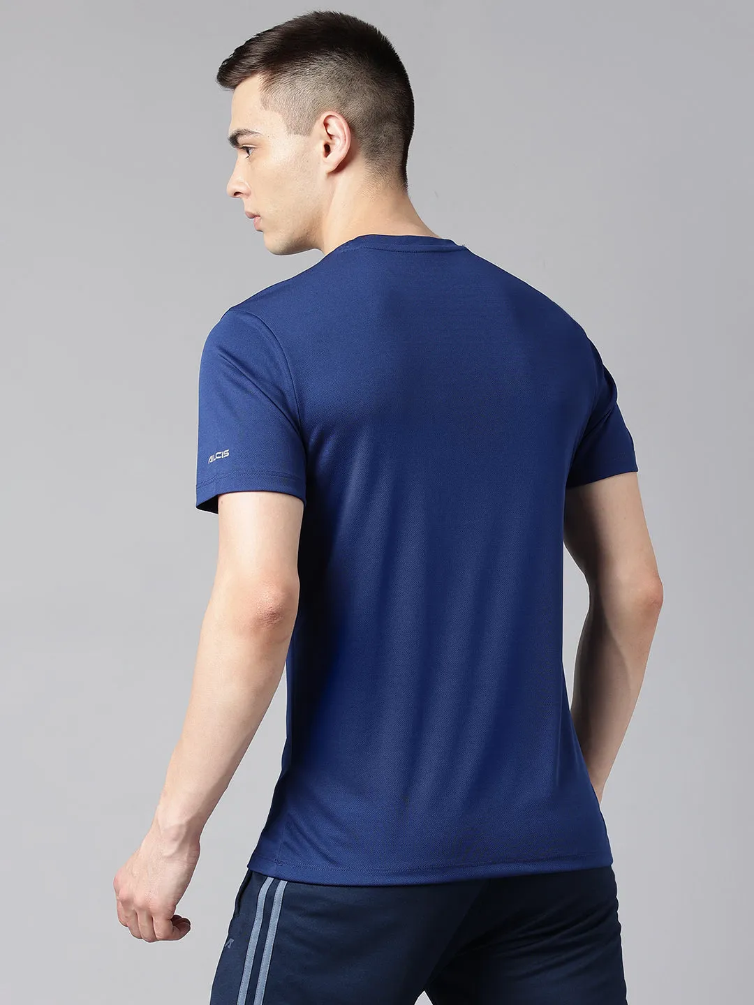 Alcis Men's Printed Navy Anti-Static Drytech  Slim-Fit Training Tee