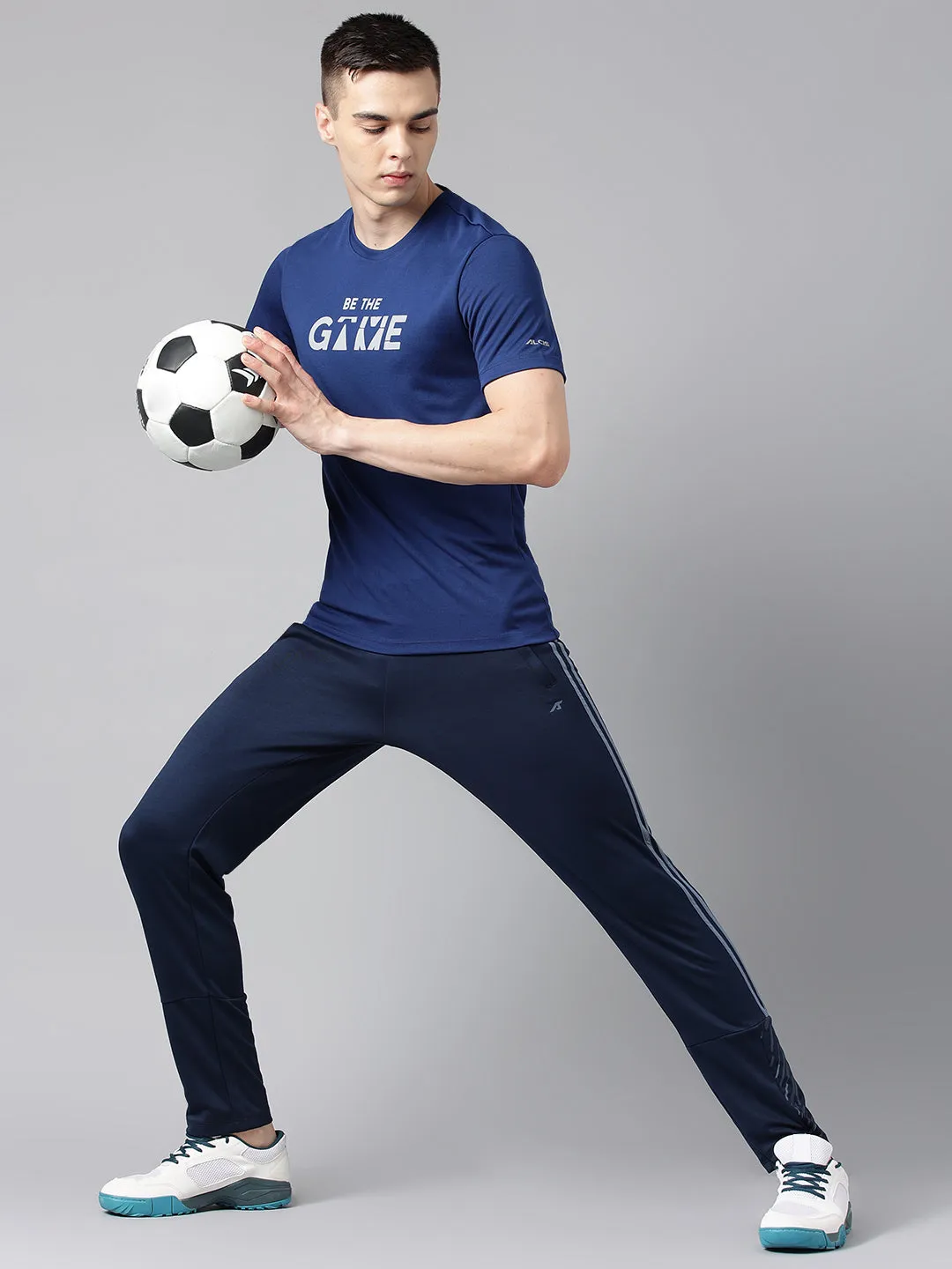 Alcis Men's Printed Navy Anti-Static Drytech  Slim-Fit Training Tee