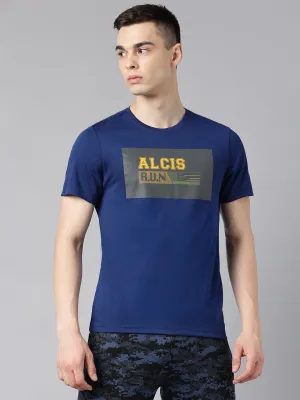 Alcis Men's Printed Navy Anti-Static Drytech  Slim-Fit Training Tee