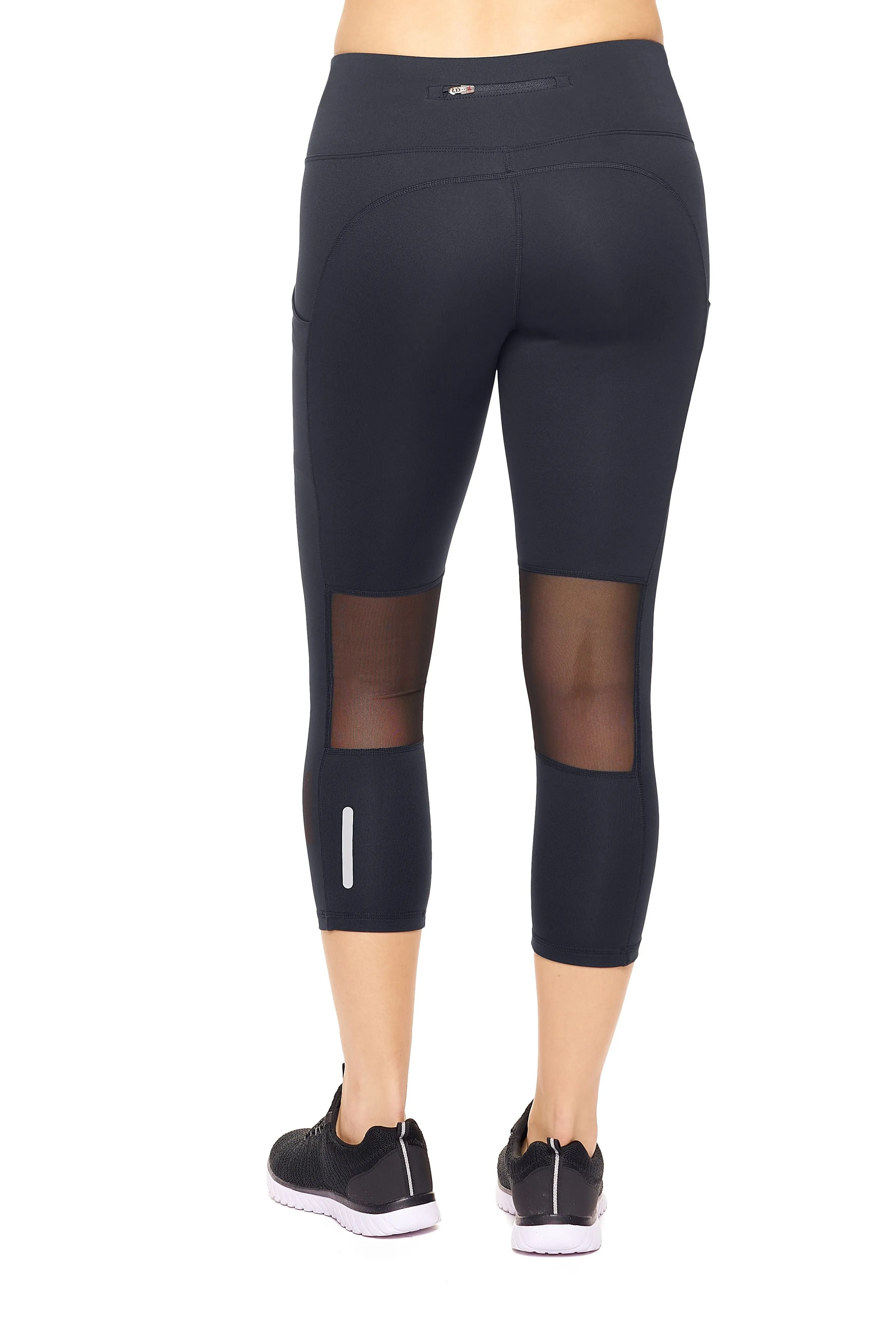 AQ1026 Mid-Rise Pocket Mesh Panel Capri Leggings