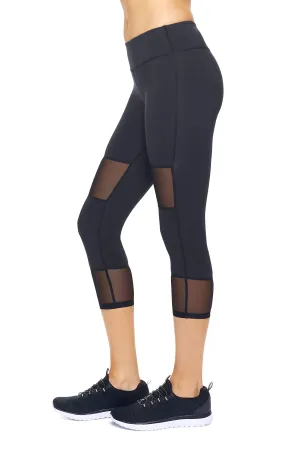 AQ1027 Mid-Rise Double Mesh Panel Capri Leggings