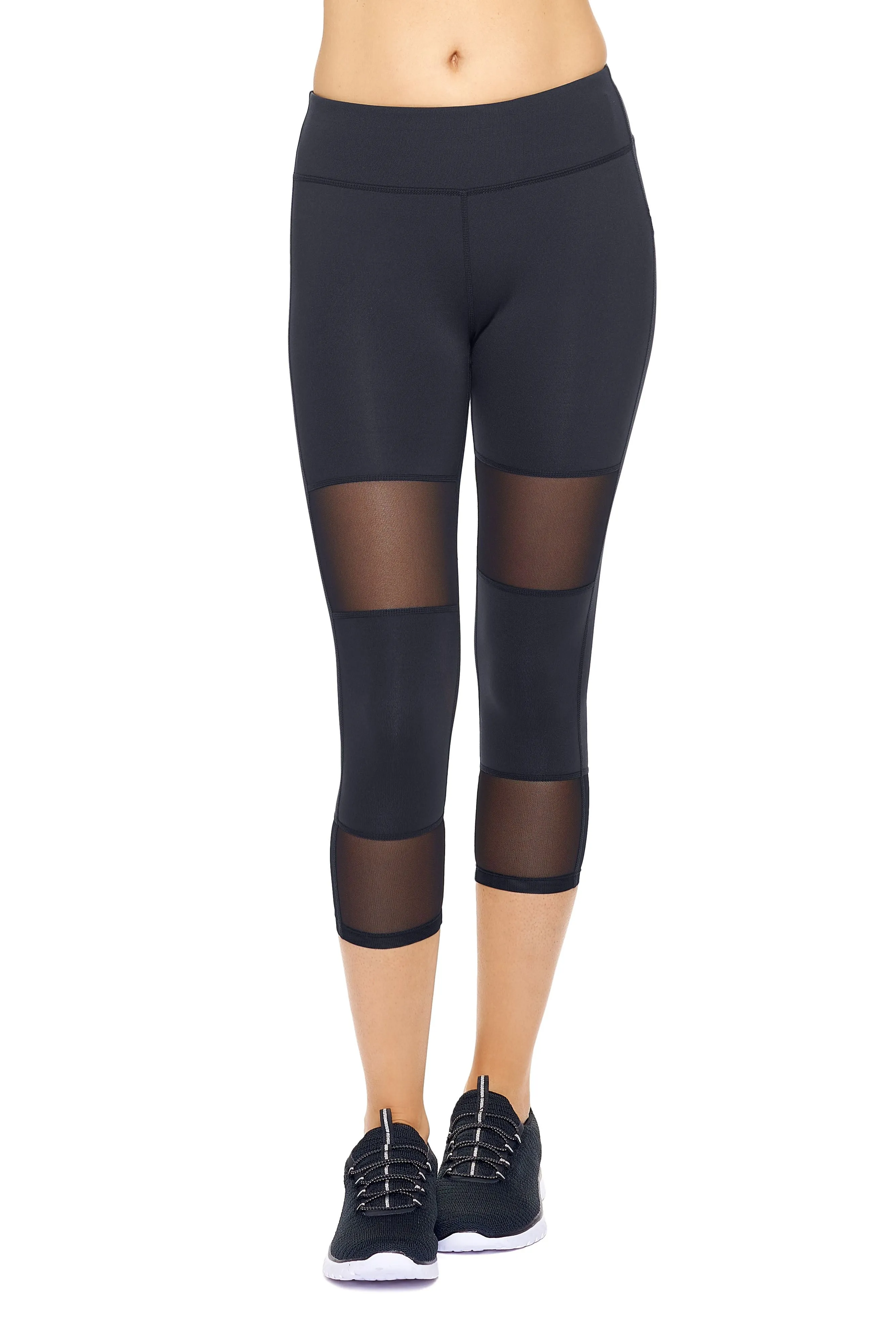 AQ1027 Mid-Rise Double Mesh Panel Capri Leggings