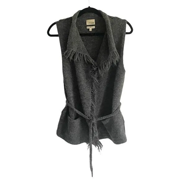 ARITZIA Wilfred Alpaca Wool Sleeveless Sweater Cardigan Vest Fringe Gray XS