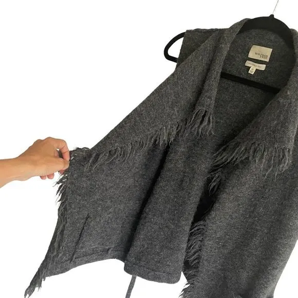 ARITZIA Wilfred Alpaca Wool Sleeveless Sweater Cardigan Vest Fringe Gray XS