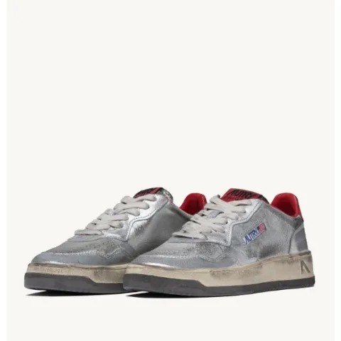 Autry Sup Vintage in Silver and Red Suede
