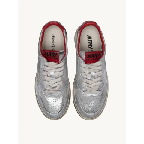 Autry Sup Vintage in Silver and Red Suede