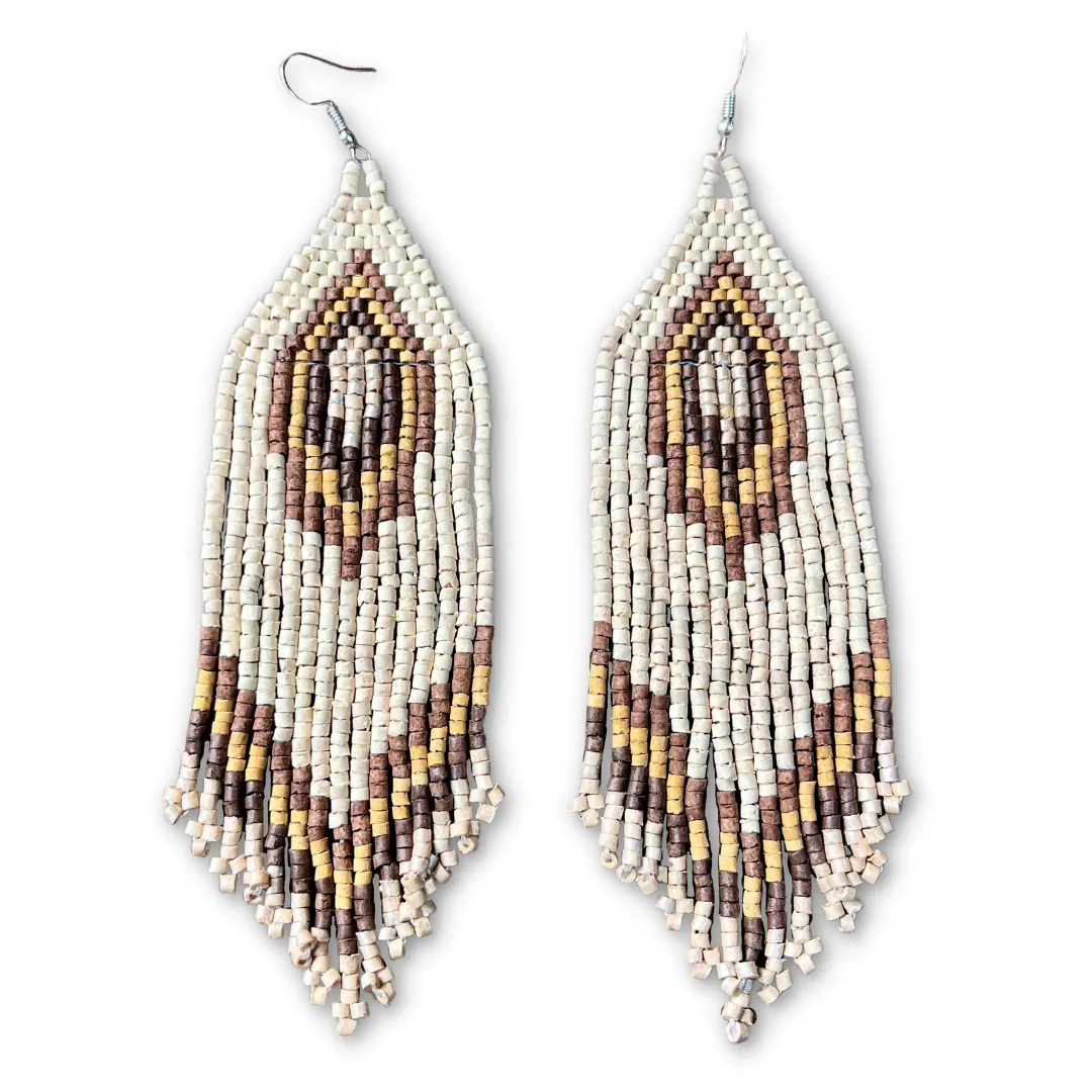 Boho Chic Earrings with Fringes in Natural Stone Ceramic