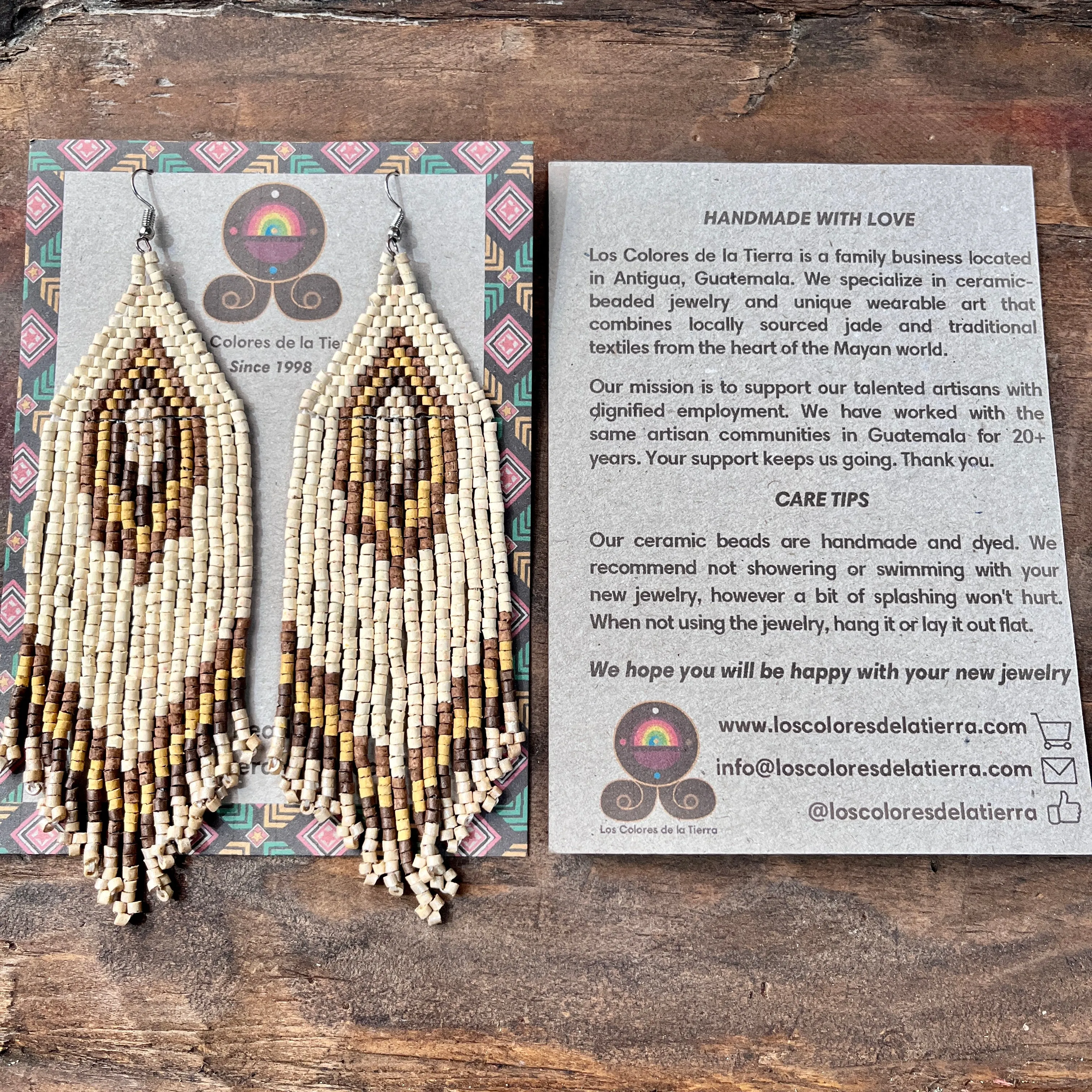 Boho Chic Earrings with Fringes in Natural Stone Ceramic