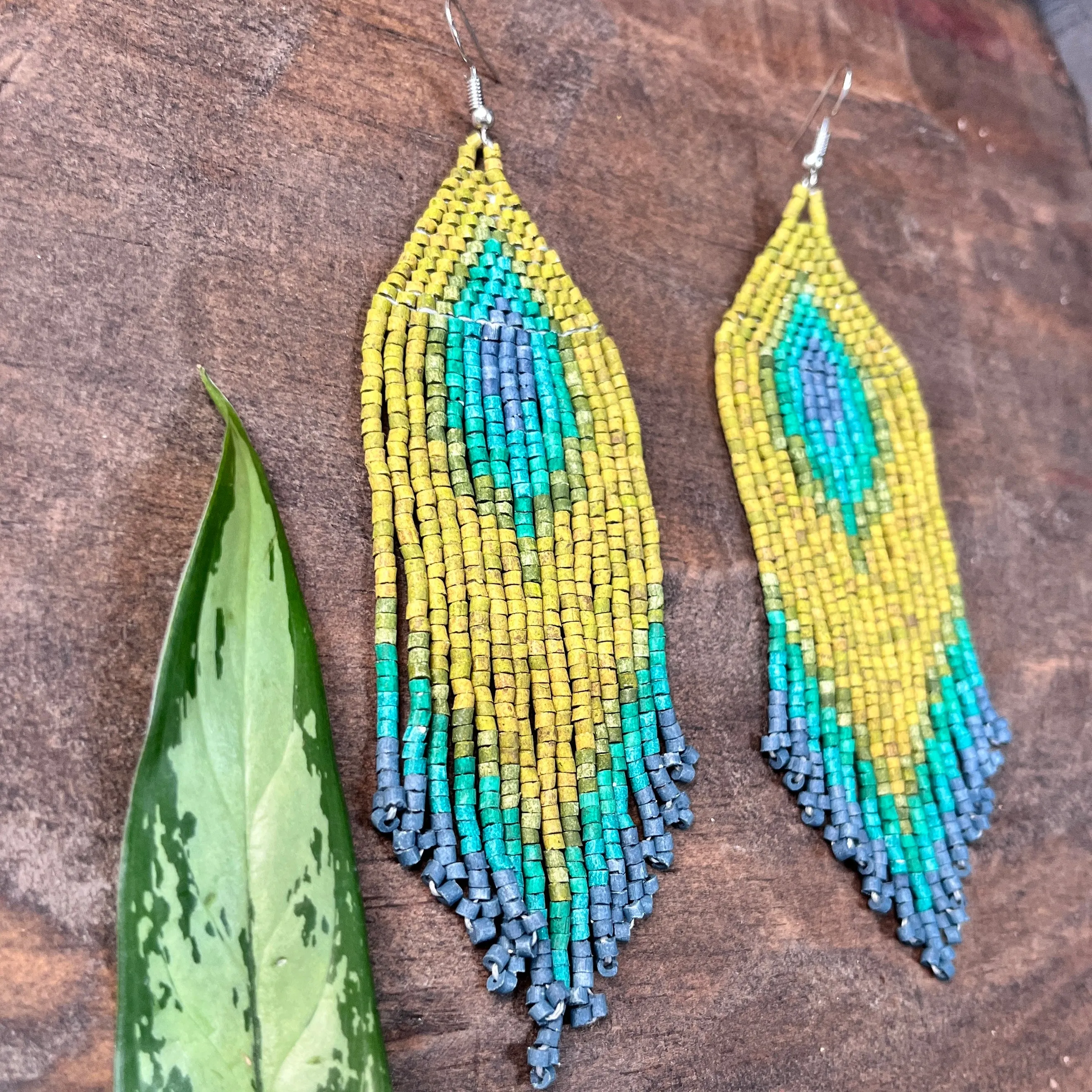 Boho Chic Earrings with Fringes in Natural Stone Ceramic