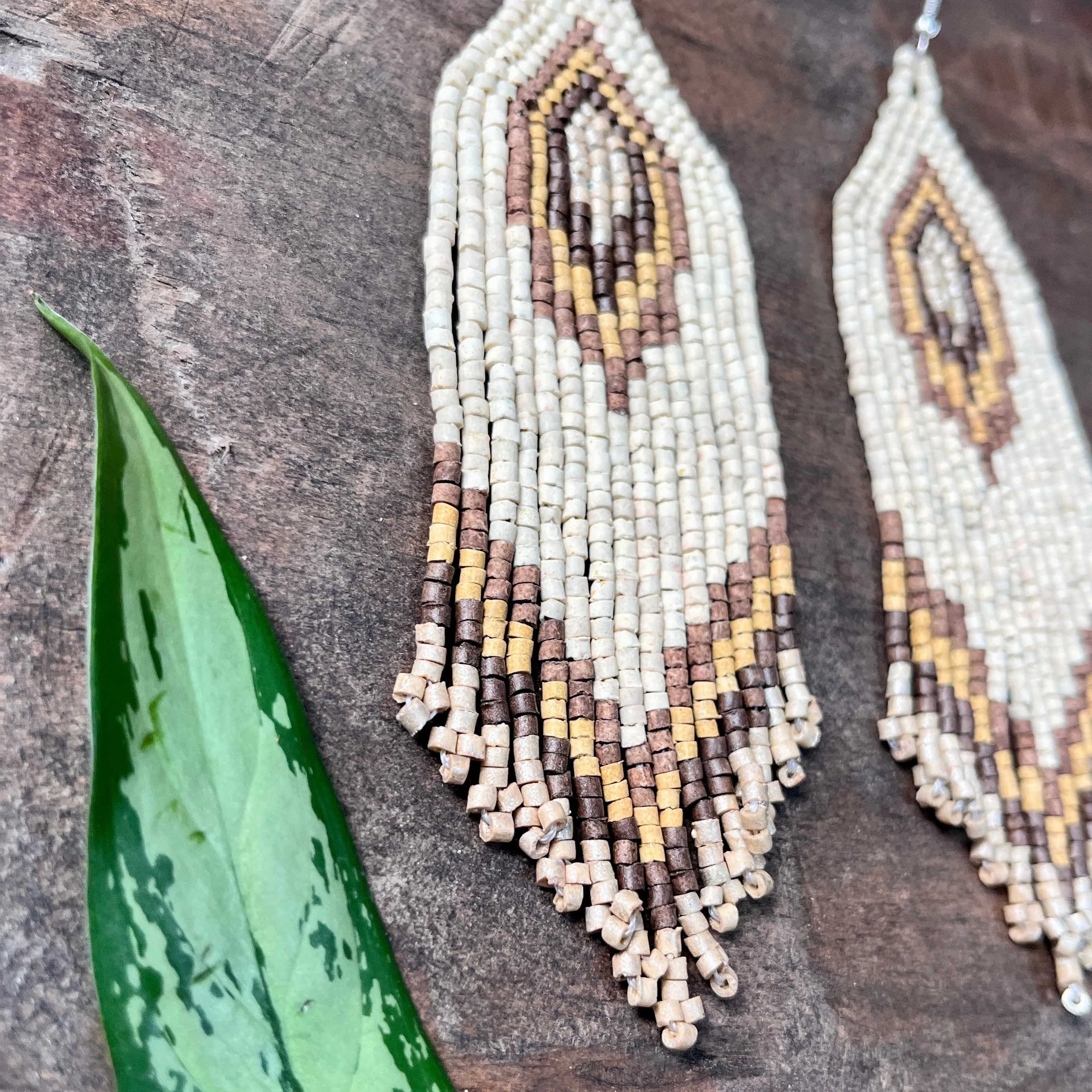 Boho Chic Earrings with Fringes in Natural Stone Ceramic