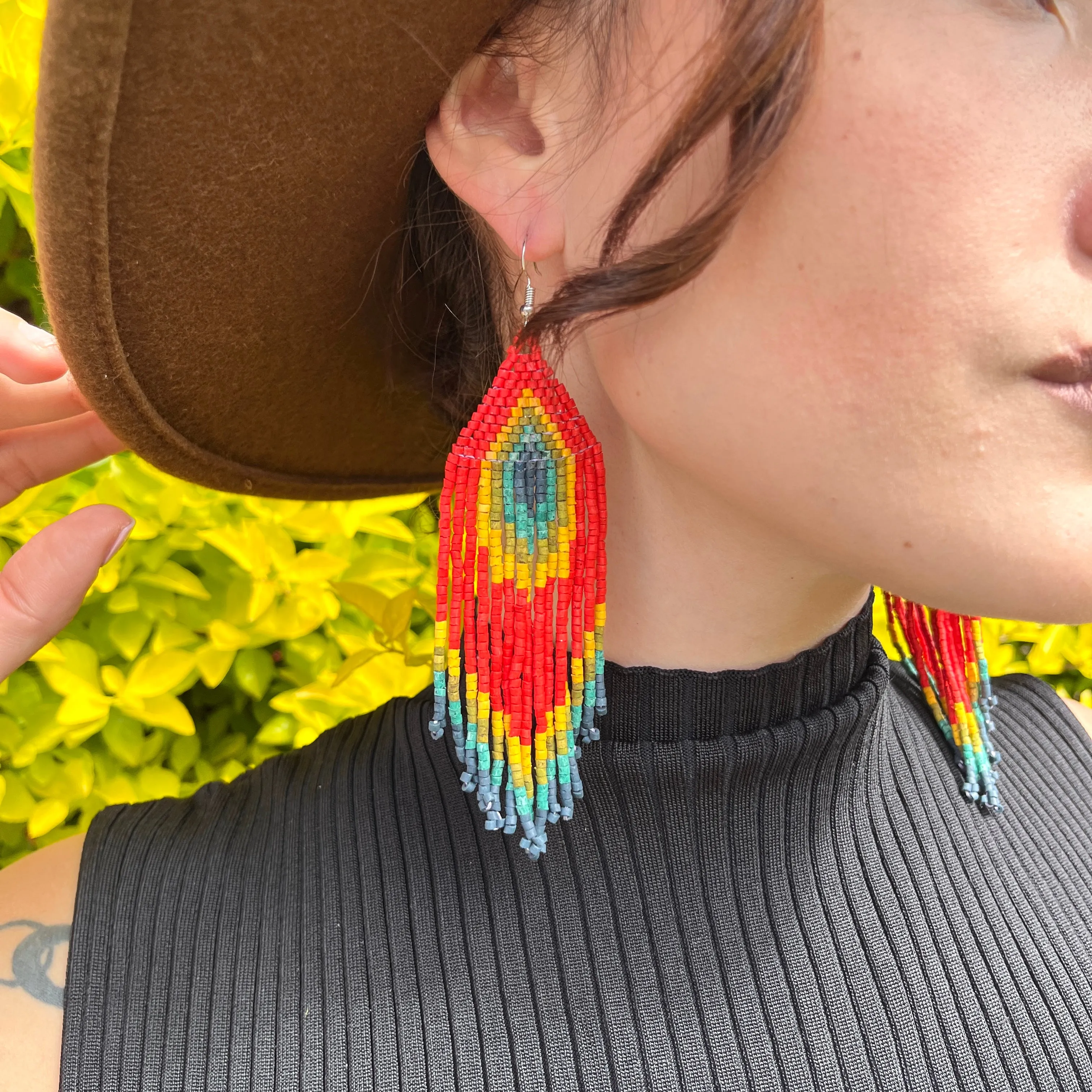 Boho Chic Earrings with Fringes in Natural Stone Ceramic