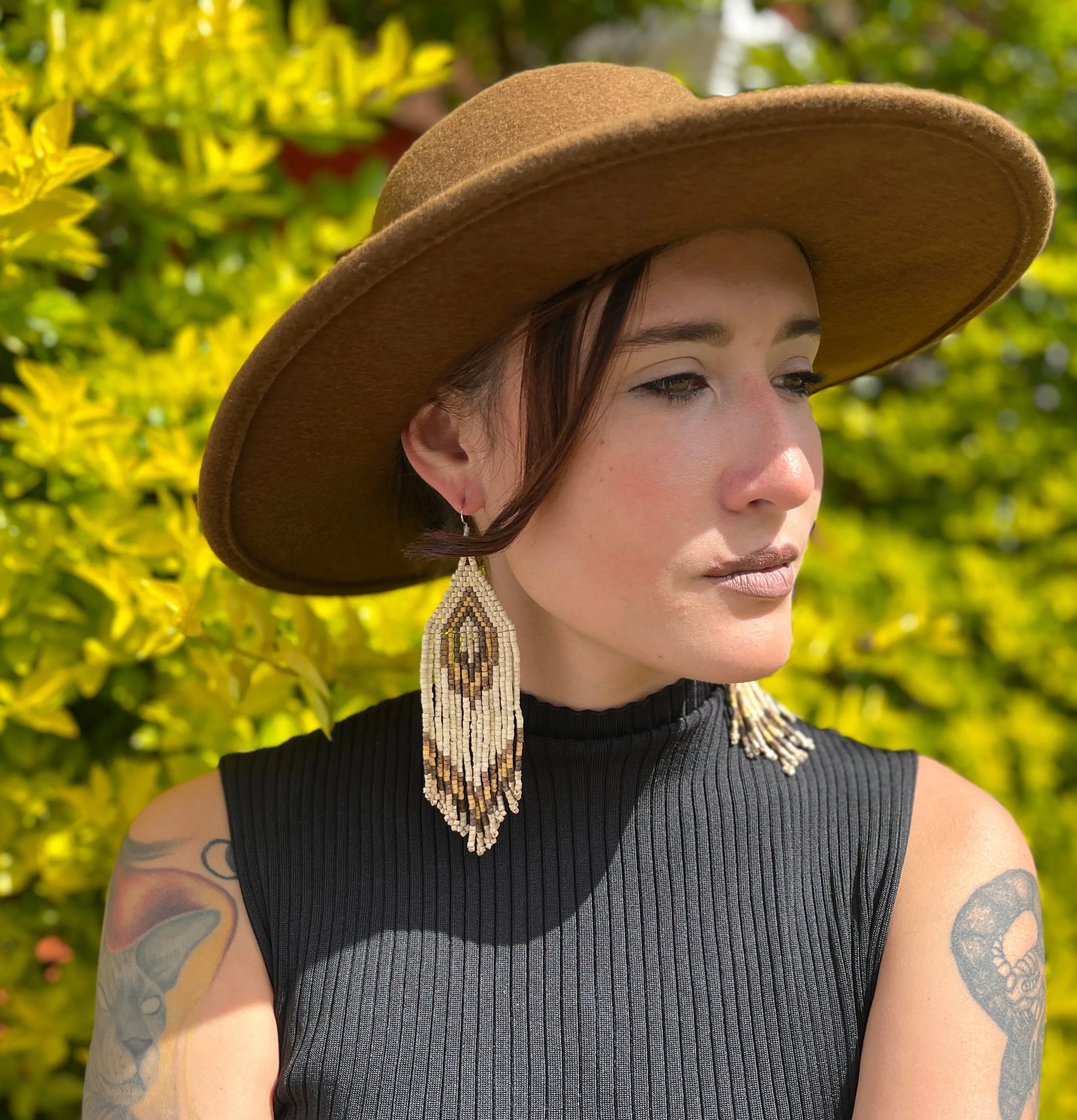 Boho Chic Earrings with Fringes in Natural Stone Ceramic