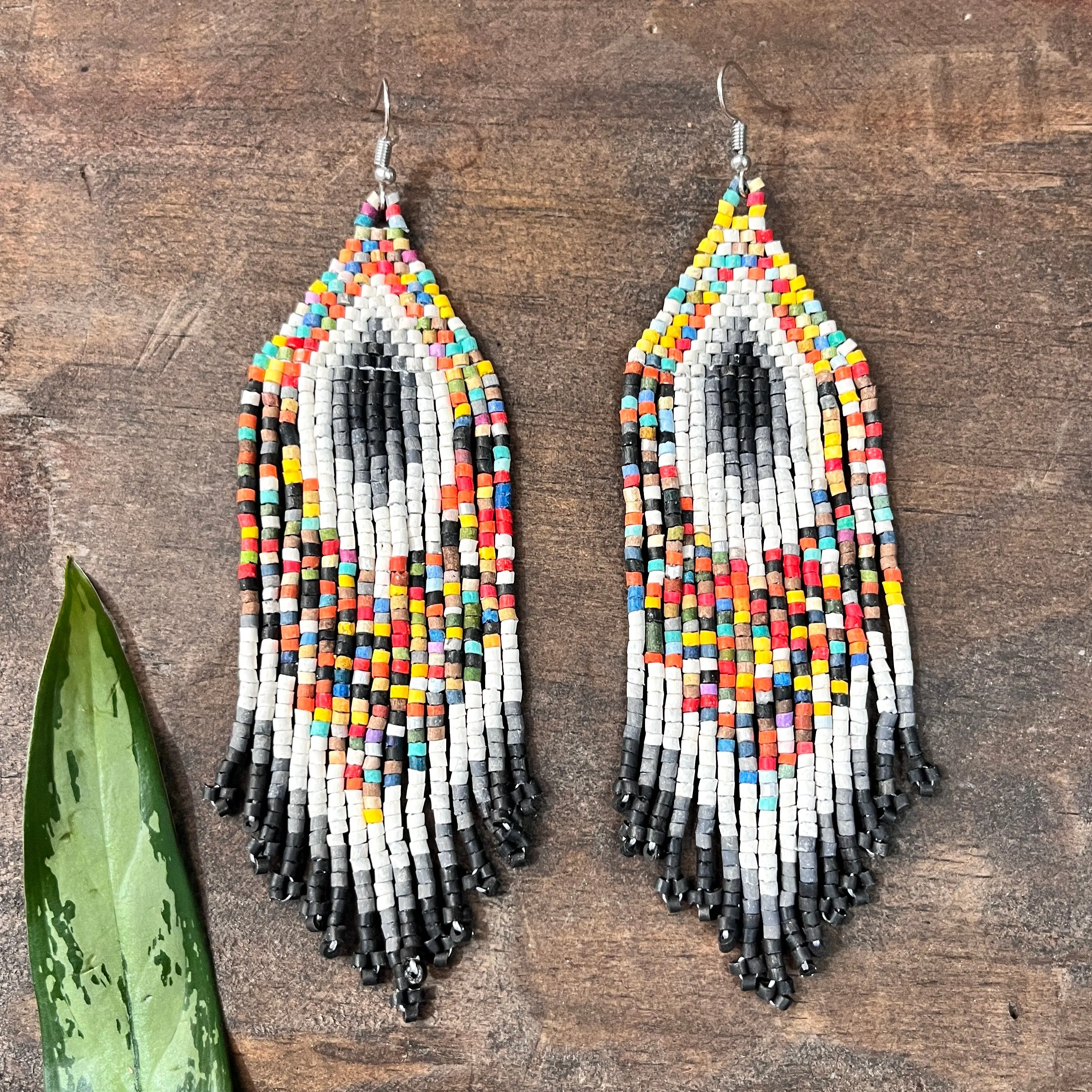 Boho Chic Earrings with Fringes in Natural Stone Ceramic