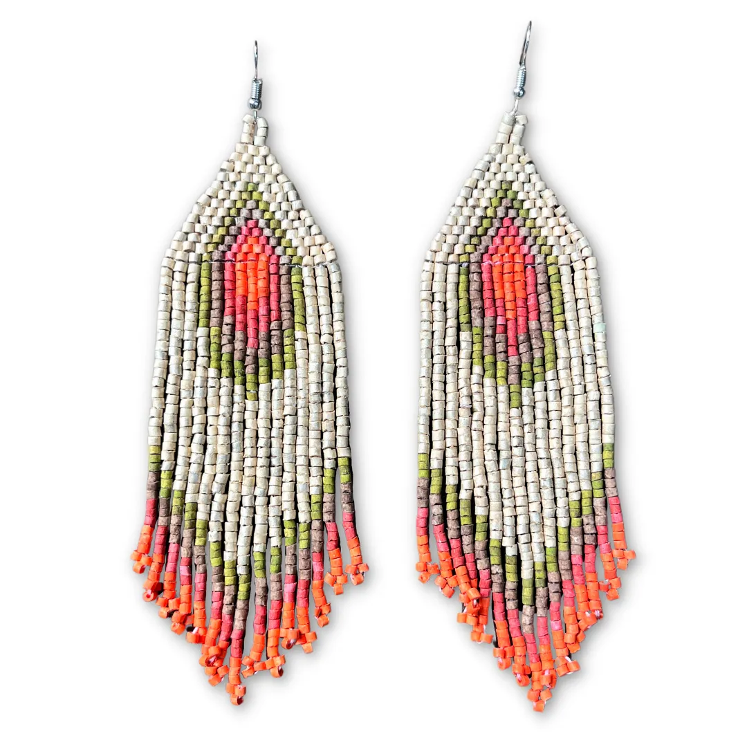 Boho Chic Earrings with Fringes in Natural Stone Ceramic