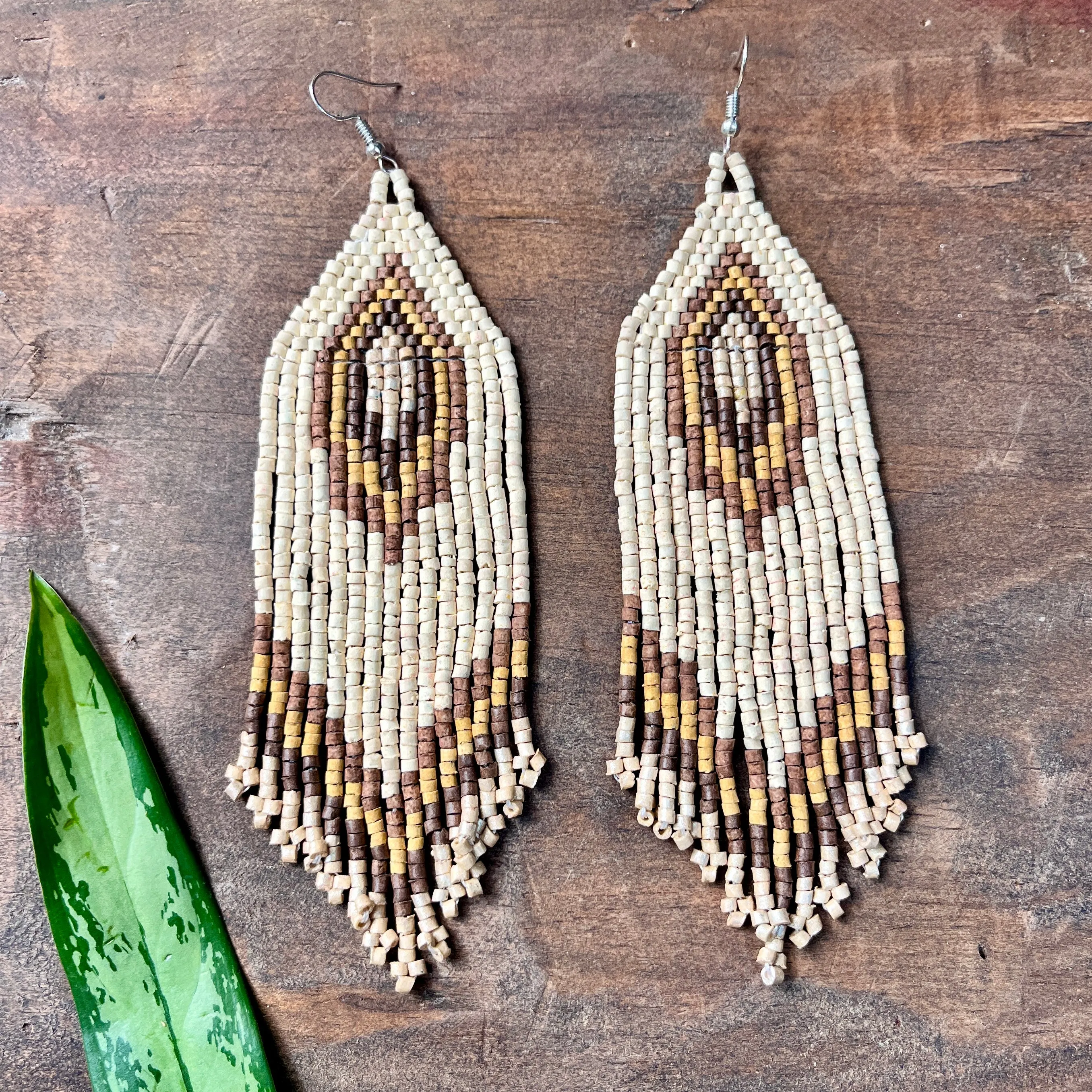 Boho Chic Earrings with Fringes in Natural Stone Ceramic