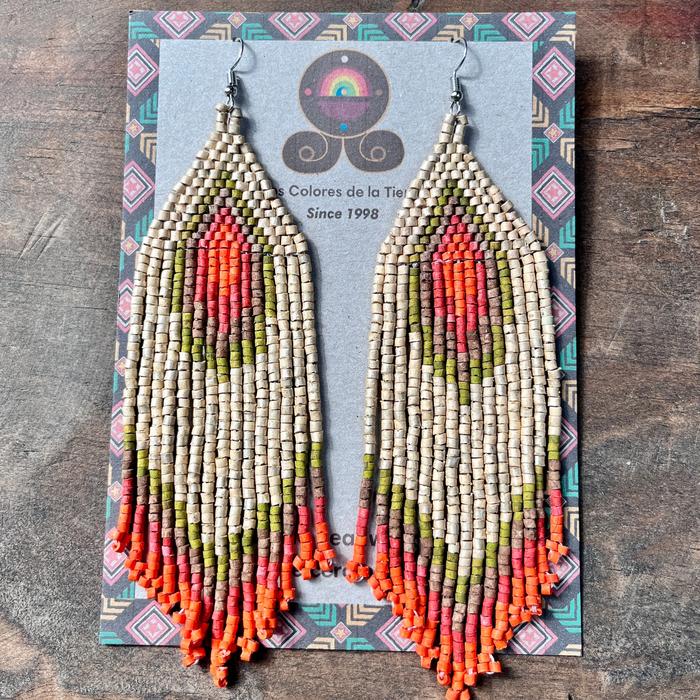 Boho Chic Earrings with Fringes in Natural Stone Ceramic