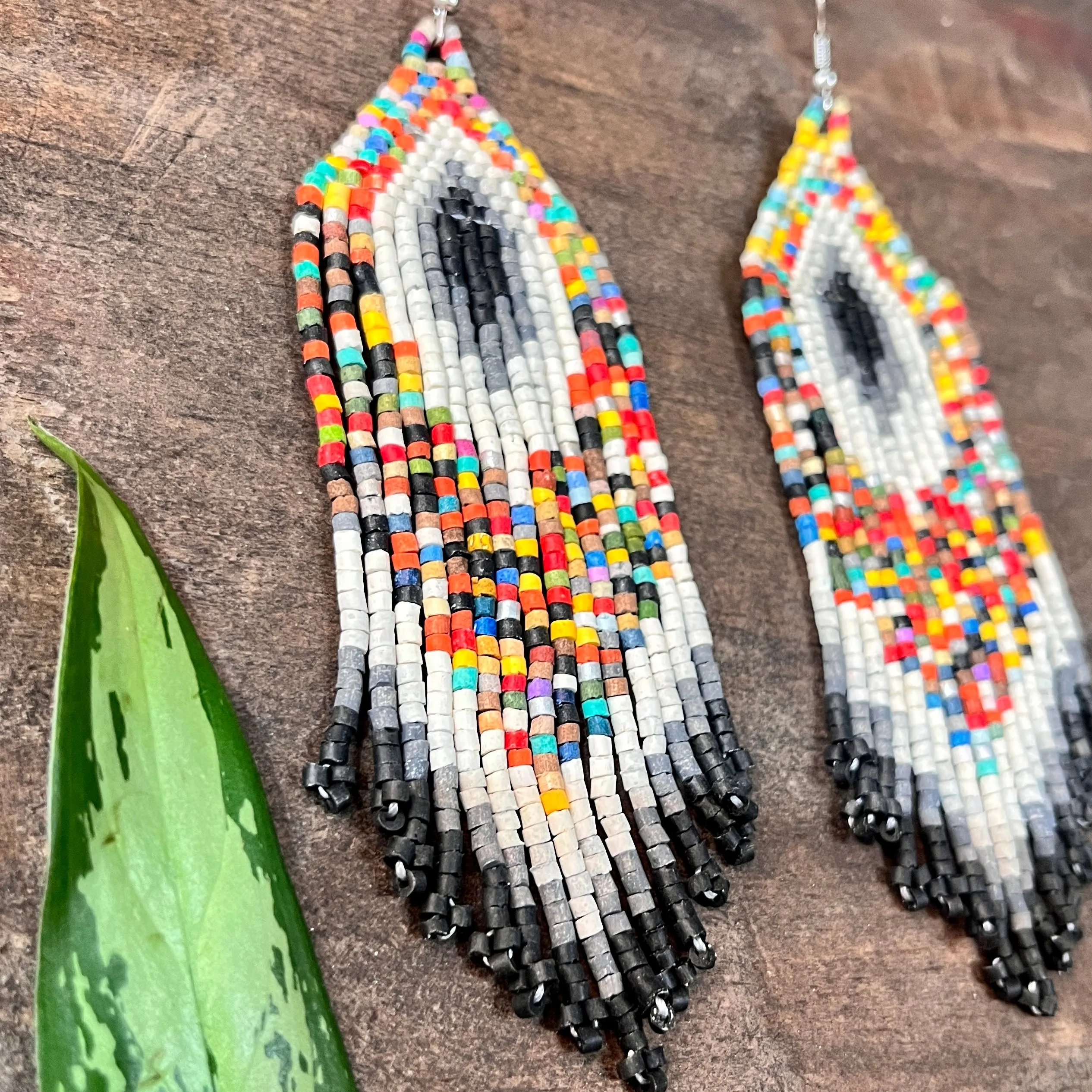 Boho Chic Earrings with Fringes in Natural Stone Ceramic