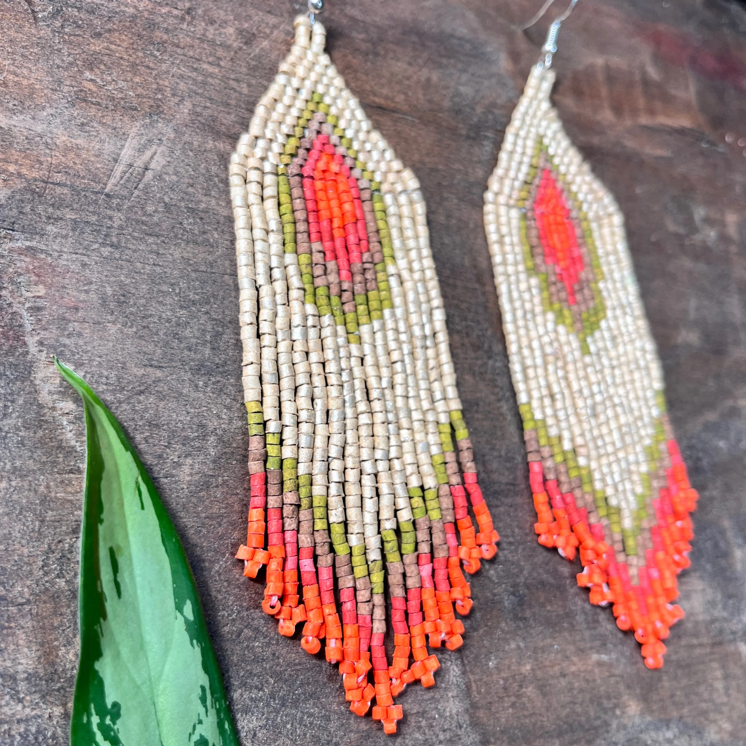 Boho Chic Earrings with Fringes in Natural Stone Ceramic
