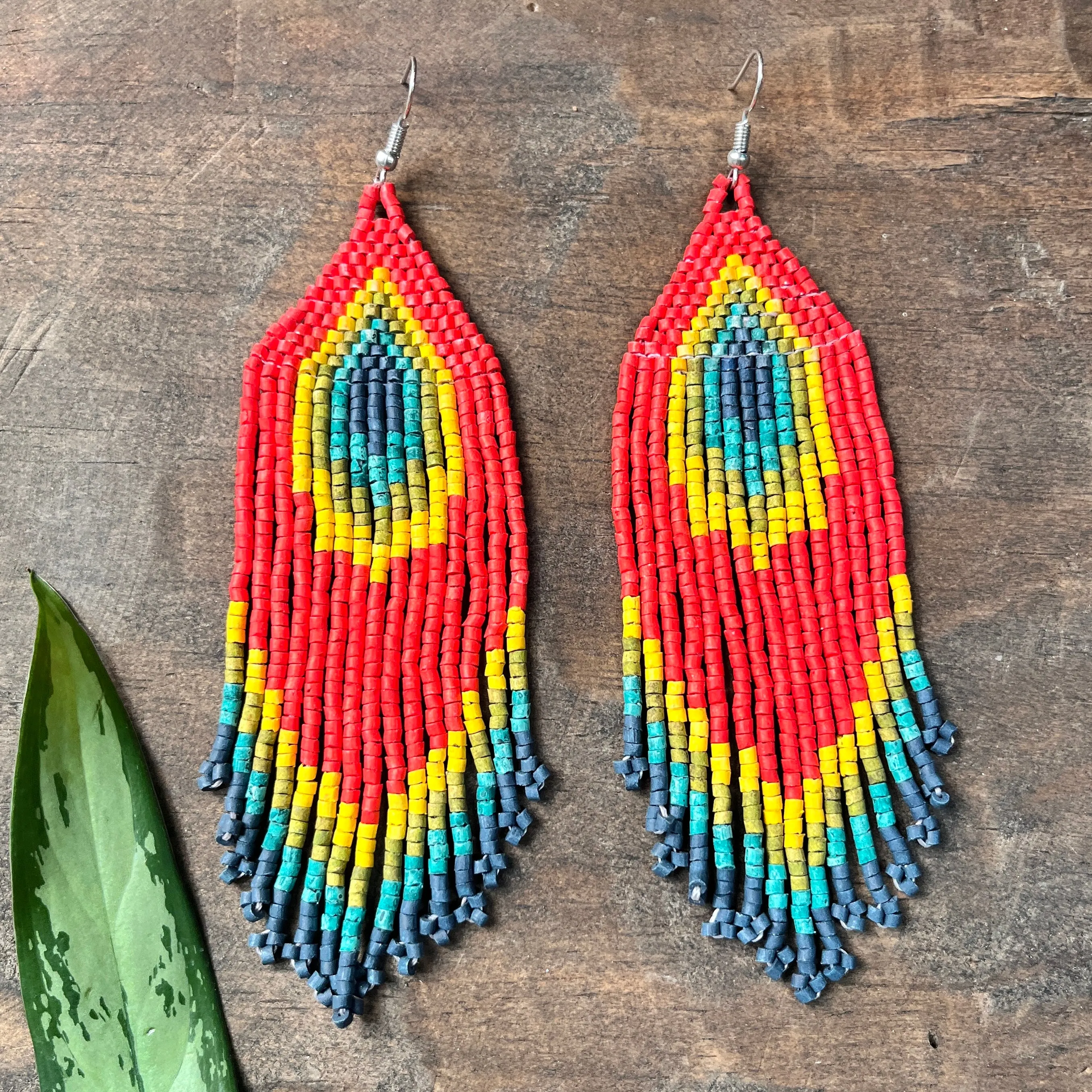 Boho Chic Earrings with Fringes in Natural Stone Ceramic