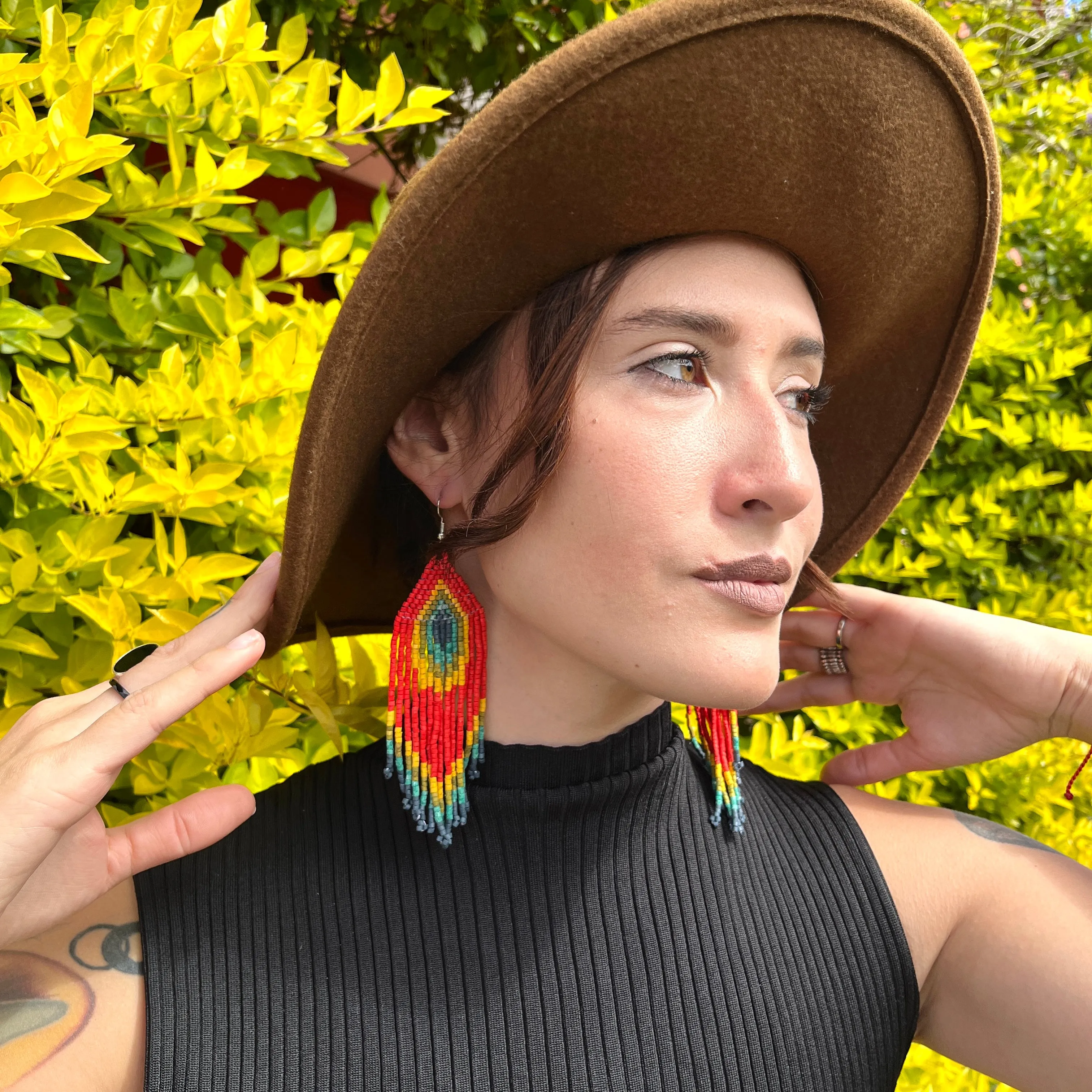 Boho Chic Earrings with Fringes in Natural Stone Ceramic