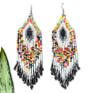 Boho Chic Earrings with Fringes in Natural Stone Ceramic