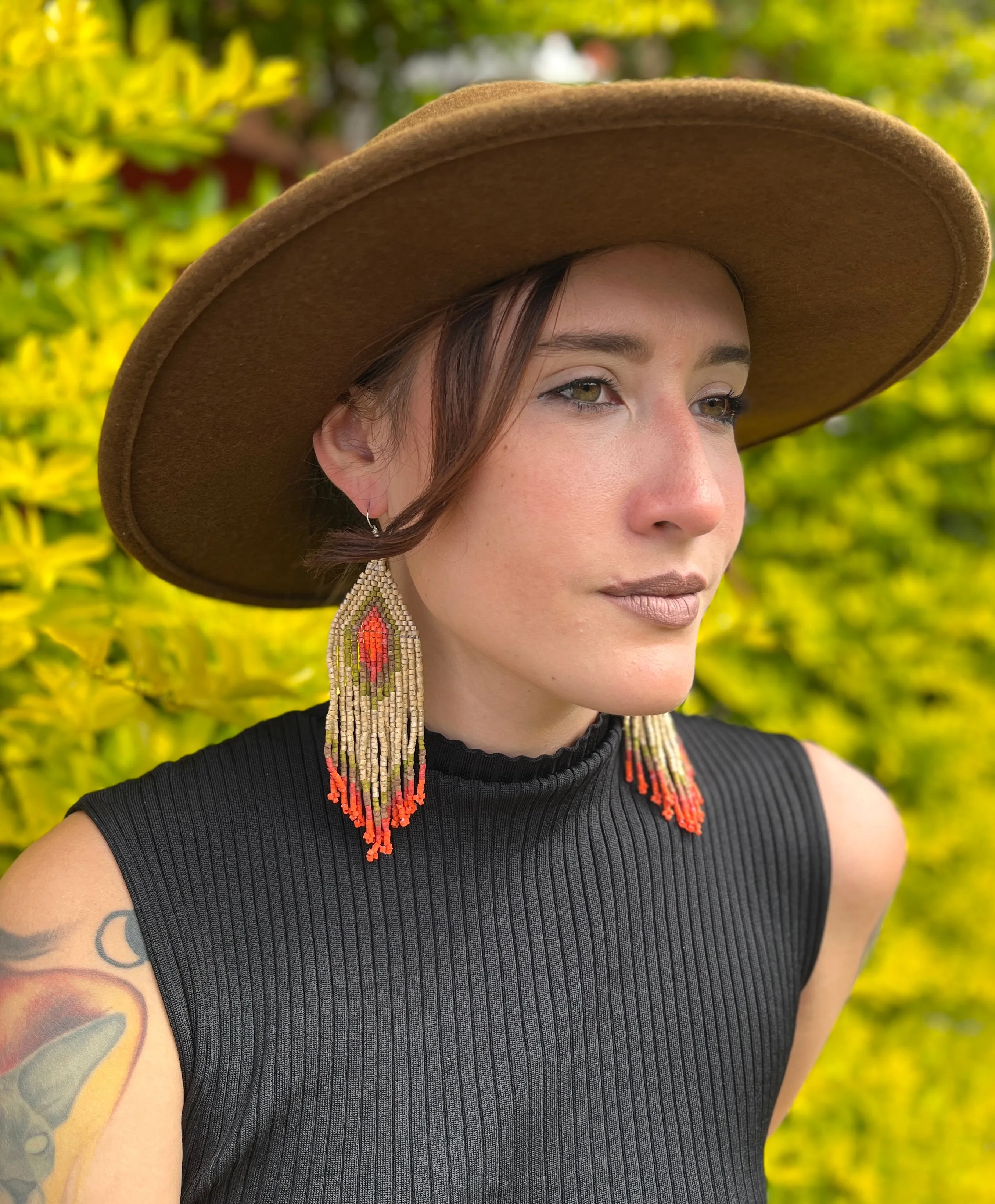 Boho Chic Earrings with Fringes in Natural Stone Ceramic